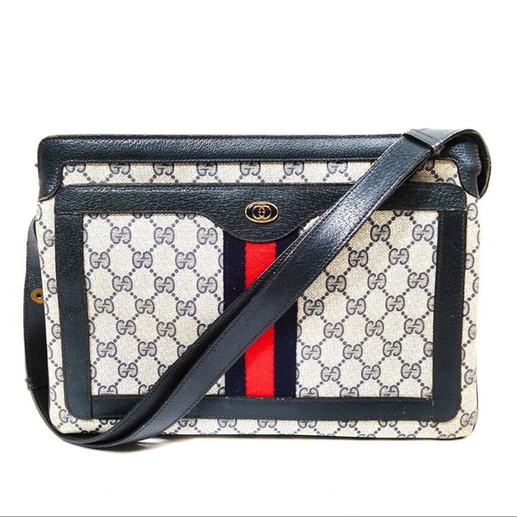 Gucci Handbags - AUTH Limited Edition Vintage Gucci Shoulder Bag Sherry Line Navy Blue